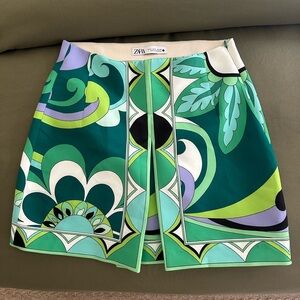 Zara Teal and Black Patterned Skirt